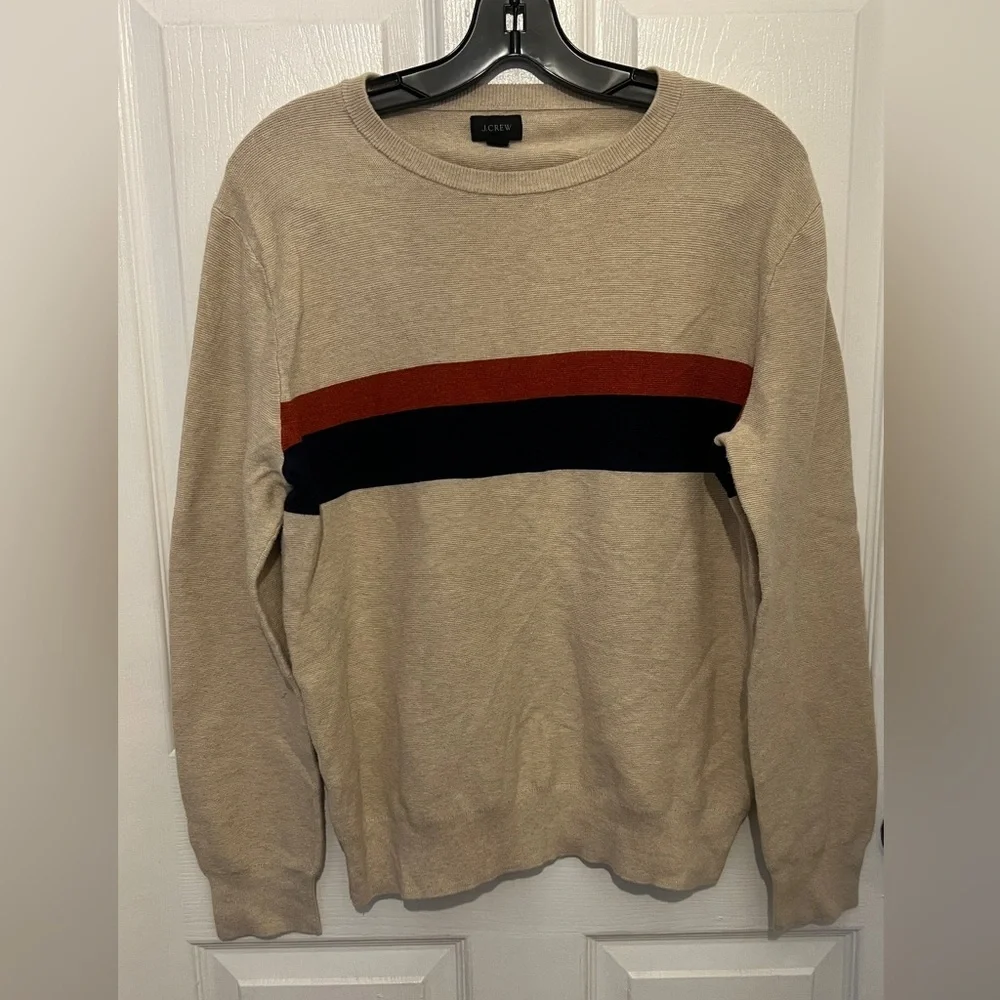 J. CREW Men’s Beige Striped Crewneck Sweater Size M